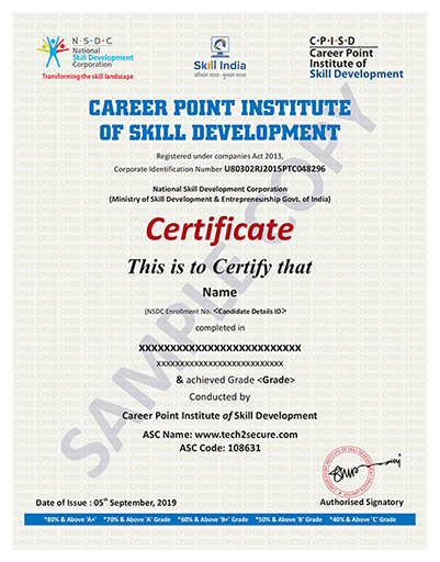 Tech2Secure NSDC Certificate Sample